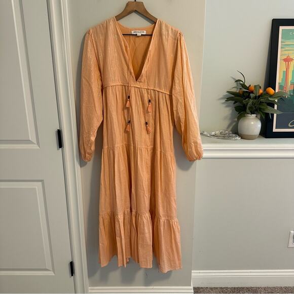 Emerson Fry India Collection Pink Peach Metallic Long Sleeve Maxi Dress M/L - Picture 15 of 16
